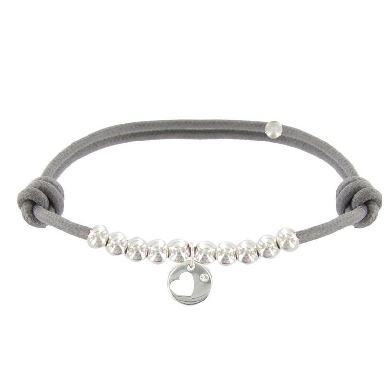 Bracelet Lien Médaille Coeur et Perles en Argent 925 - Classics - Gris