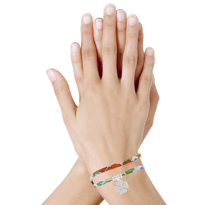 Bracelet Double Tour Lien Liberty et Trèfle Argent 925 - Classics - Orange - vue 2