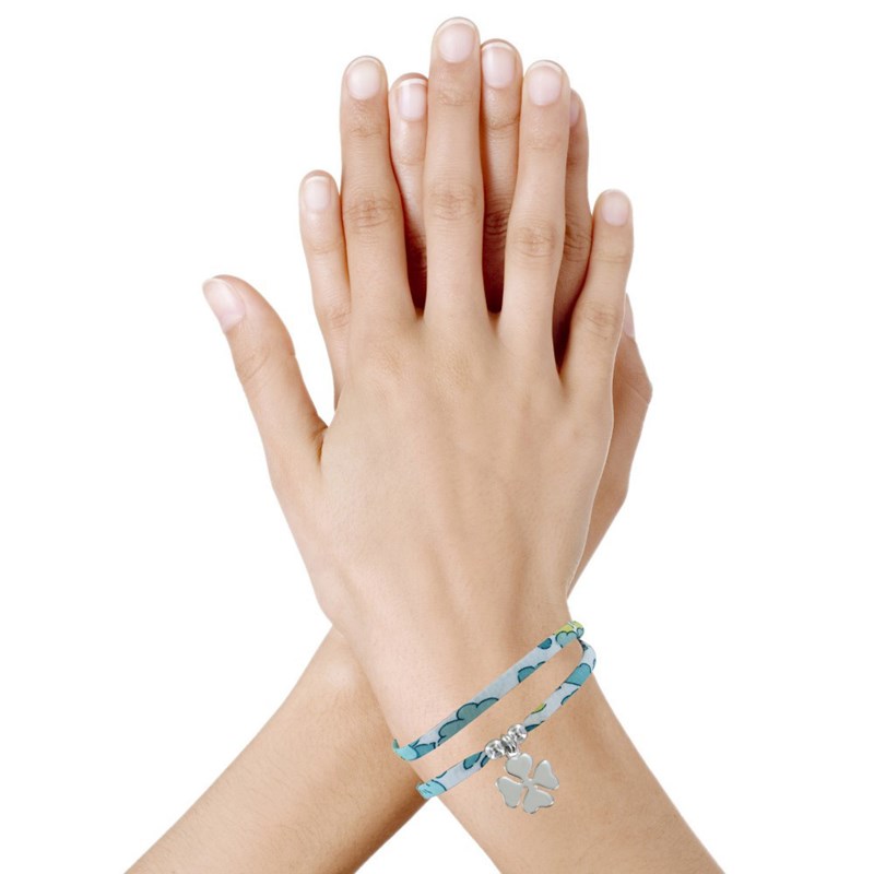 Bracelet Double Tour Lien Liberty et Trèfle Argent 925 - Classics - Vert - vue 2