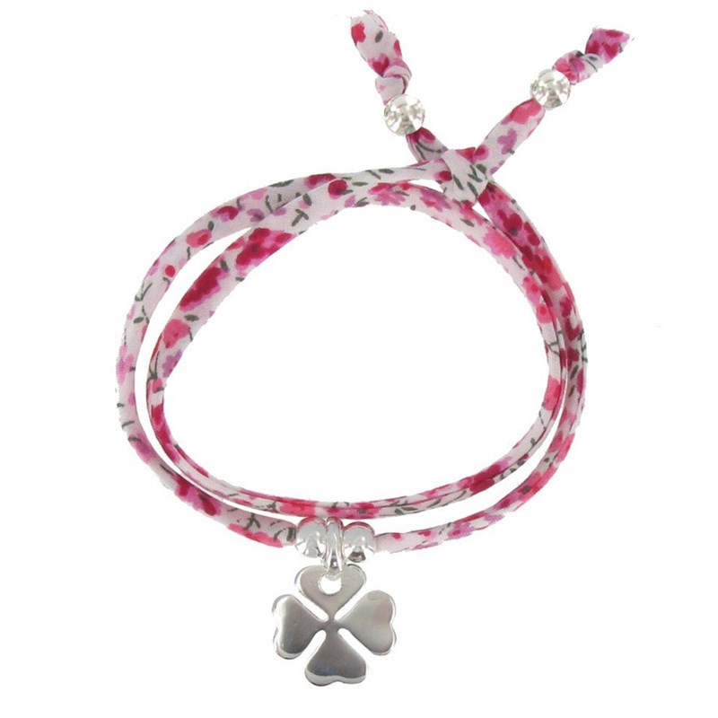 Bracelet Double Tour Lien Liberty et Trèfle Argent 925 - Classics - Fuchsia
