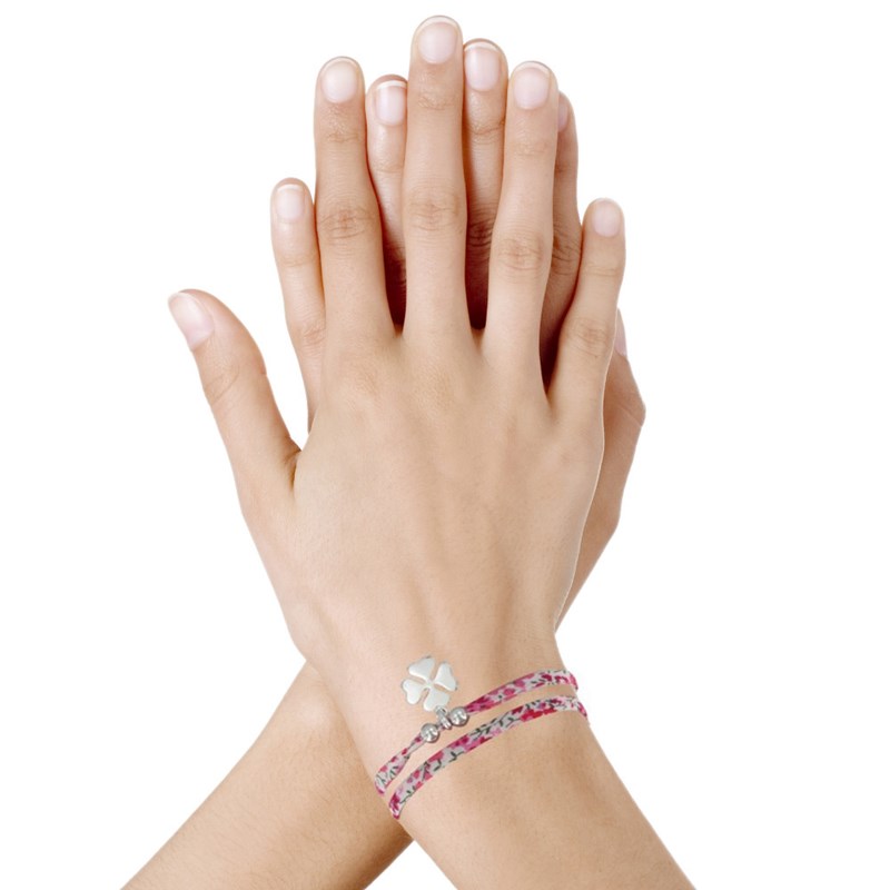 Bracelet Double Tour Lien Liberty et Trèfle Argent 925 - Classics - Fuchsia - vue 2