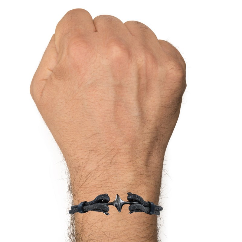 Bracelet Mixte en Argent 925 Rhodié Double Ancre et Cuir - 20cm - Gris - vue 2