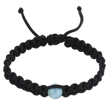 Bracelet Homme Shamballa Lien Tressé Noir et Perle de Larimar