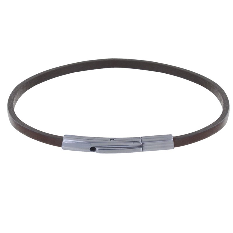 Bracelet Femme Cuir Simple Fermoir Acier Inoxydable - Colors - Marron foncé