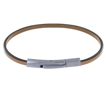 Bracelet Femme Cuir Simple Plat Fermoir Acier Inoxydable - Marron clair