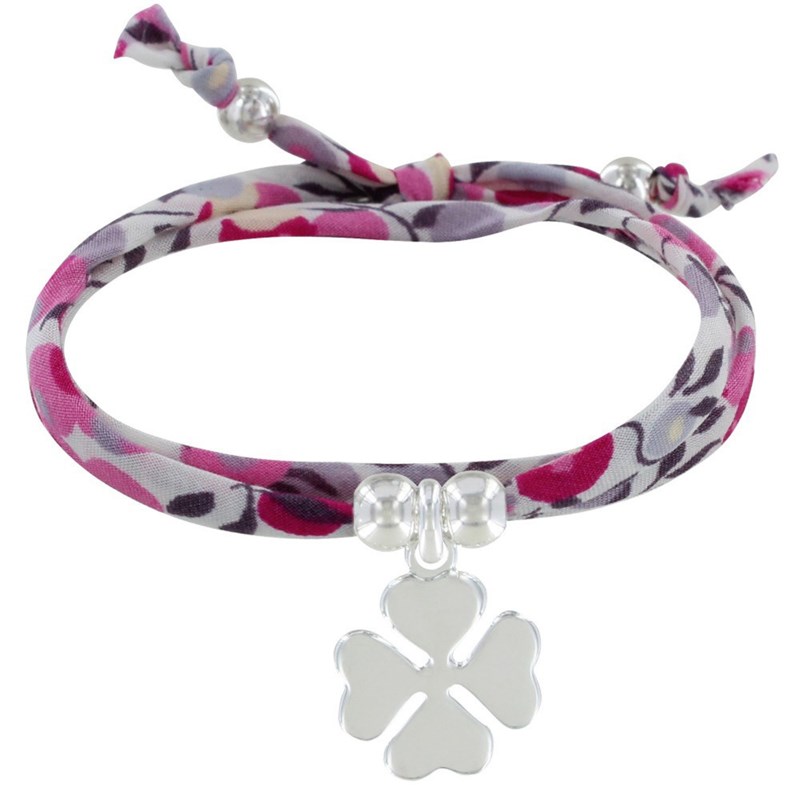 Bracelet Double Tour Lien Liberty et Trèfle Argent 925 - Colors - Fuchsia