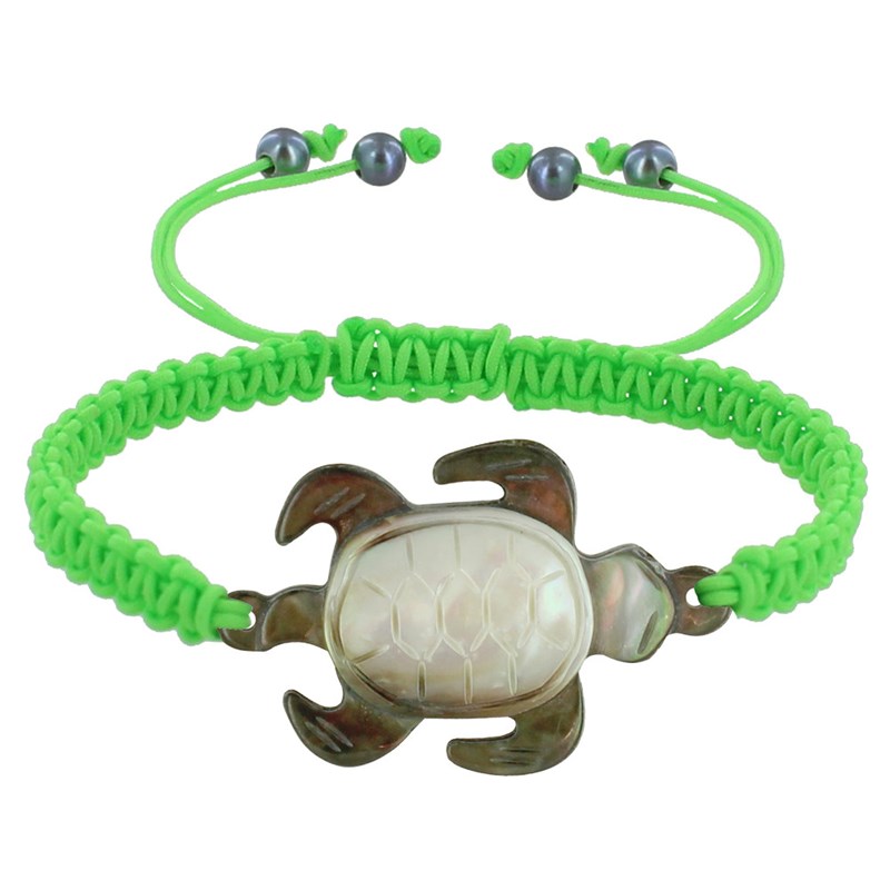 Bracelet Tortue Nacre Grise Lien Tréssé - Vert