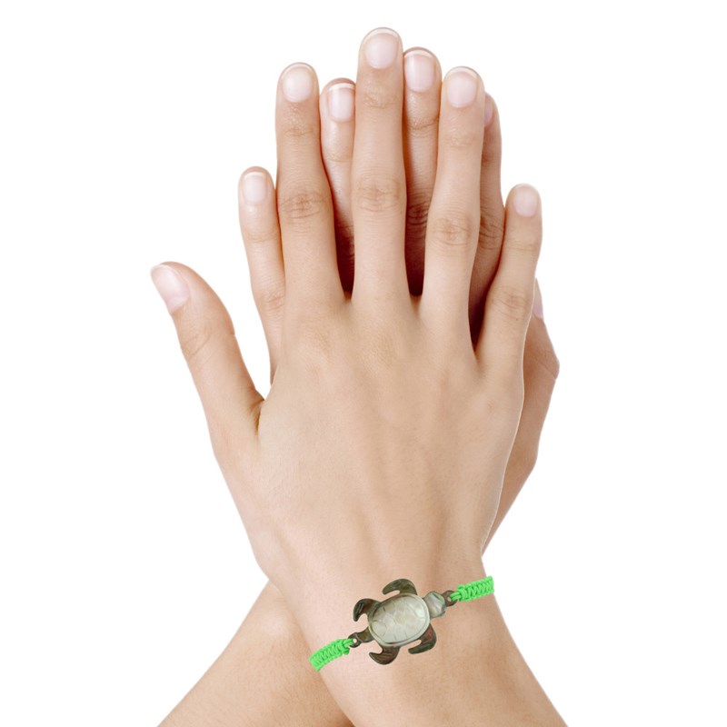 Bracelet Tortue Nacre Grise Lien Tréssé - Vert - vue 2