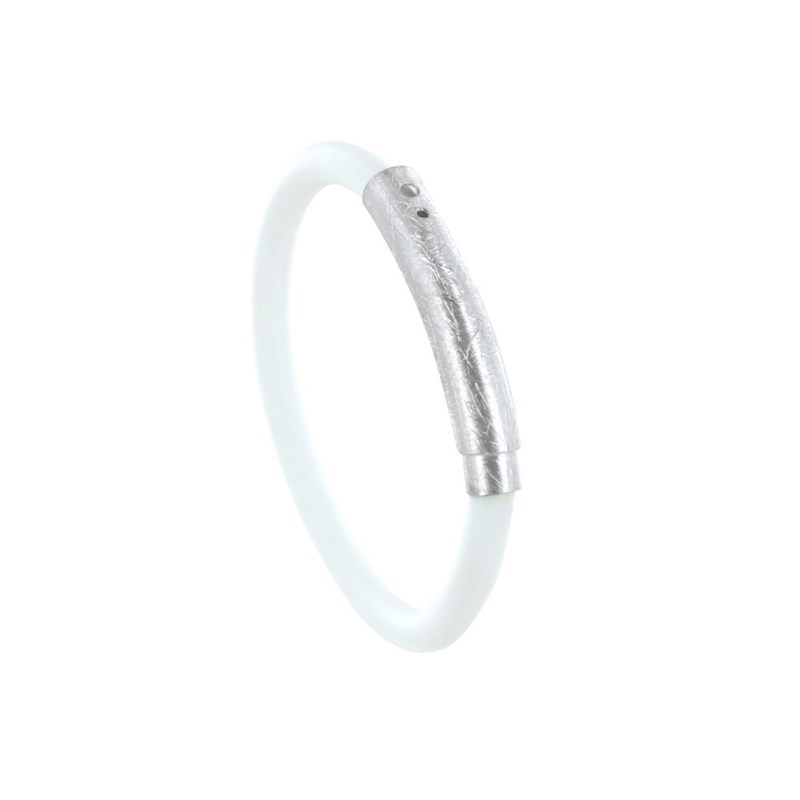 Bracelet Argent 925 Brossé et Silicone - Classics - Blanc - vue 2