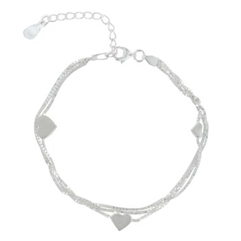 Bracelet Argent 925 Trois Rangs et Coeurs