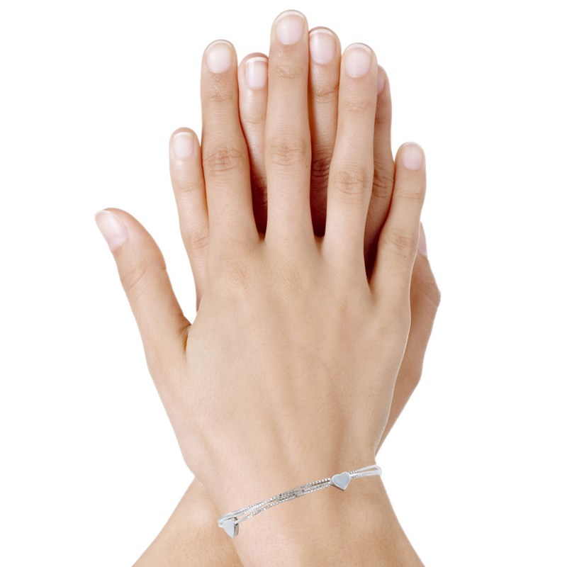 Bracelet Argent 925 Trois Rangs et Coeurs - vue 2