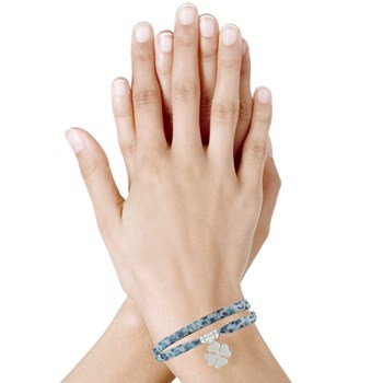 Bracelet Double Tour Lien Liberty et Trèfle Argent 925 - Colors - Azur