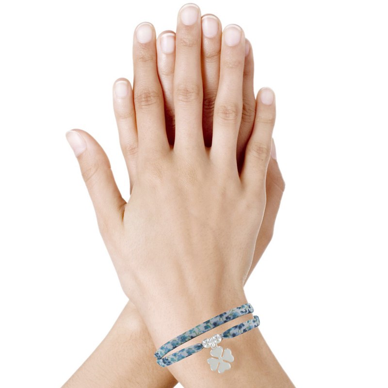 Bracelet Double Tour Lien Liberty et Trèfle Argent 925 - Colors - Azur - vue 2
