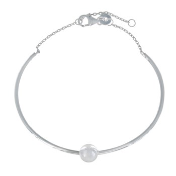 Bracelet Argent 925 Rhodié Demi Jonc et Perle