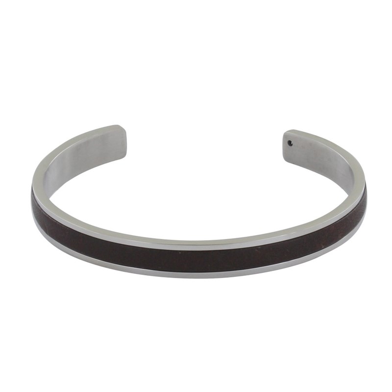 Bracelet Homme Jonc Acier et Cuir - Marron foncé - vue V2