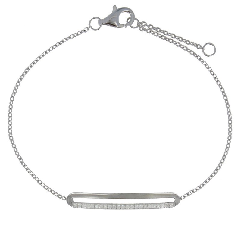 Bracelet Argent 925 Rhodié Rectangle Ajouré et Strass
