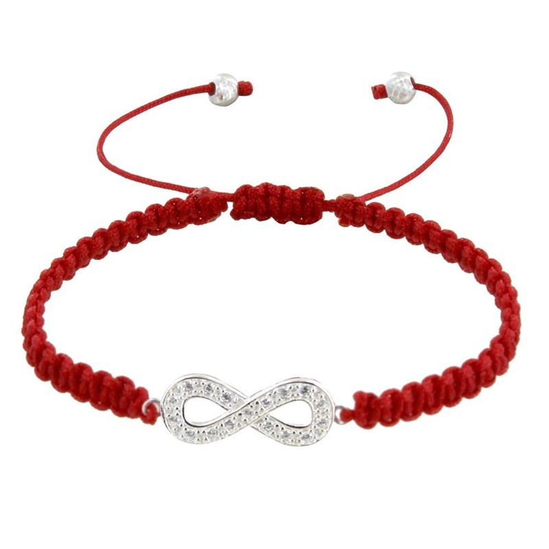 Bracelet Argent 925 Infini et Strass Lien Tréssé - Classics - Rouge