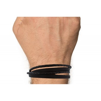 Bracelet Homme Cuir Deux Liens Plat et Tréssé Rond - Classics - Marron foncé