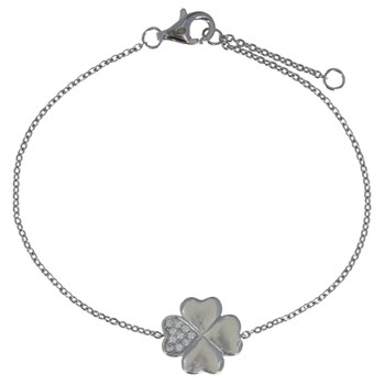 Bracelet Trèfle Argent 925 Rhodié et Un Pétale de Strass