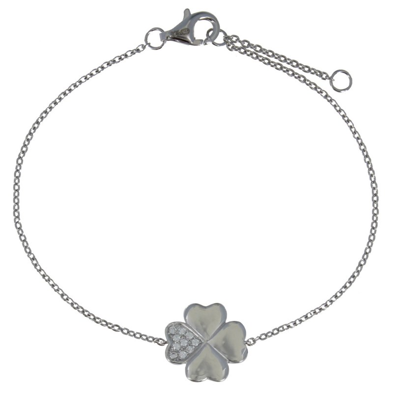 Bracelet Trèfle Argent 925 Rhodié et Un Pétale de Strass