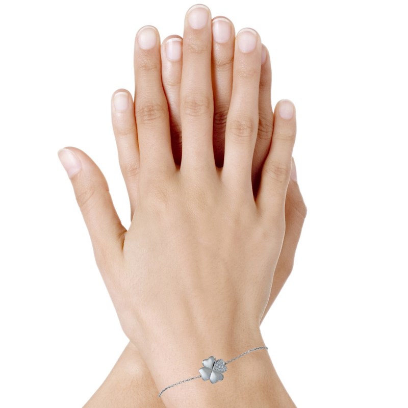 Bracelet Trèfle Argent 925 Rhodié et Un Pétale de Strass - vue 2
