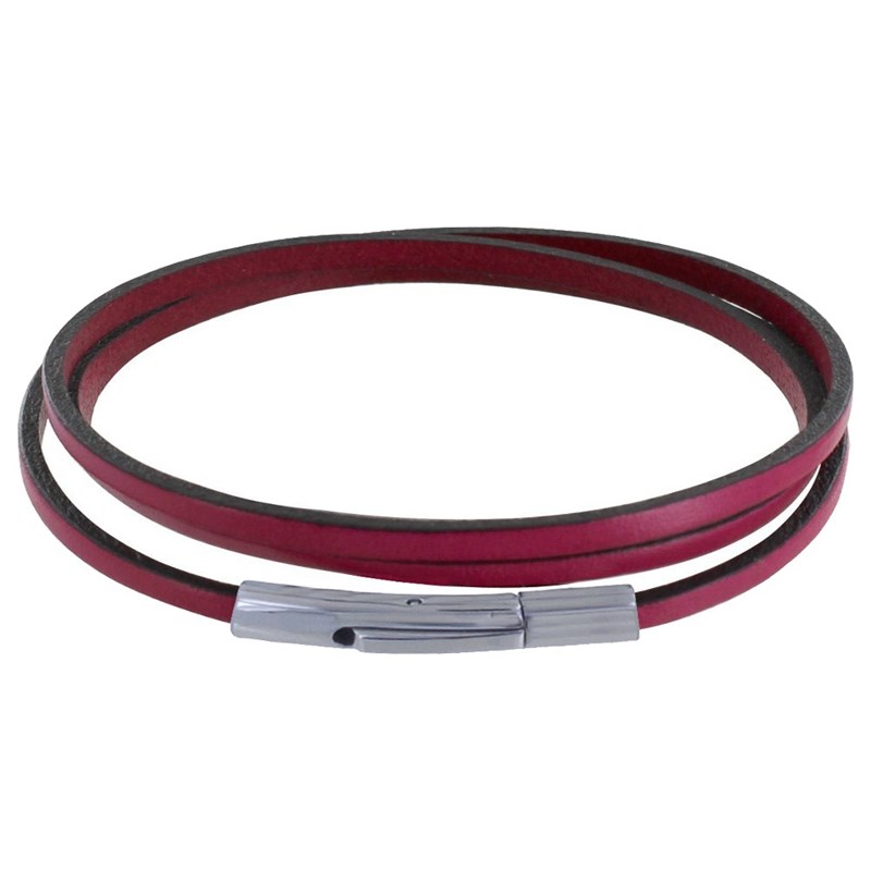 Bracelet Femme Cuir Plat Fermoir Acier Inoxydable - Classics - Fuchsia