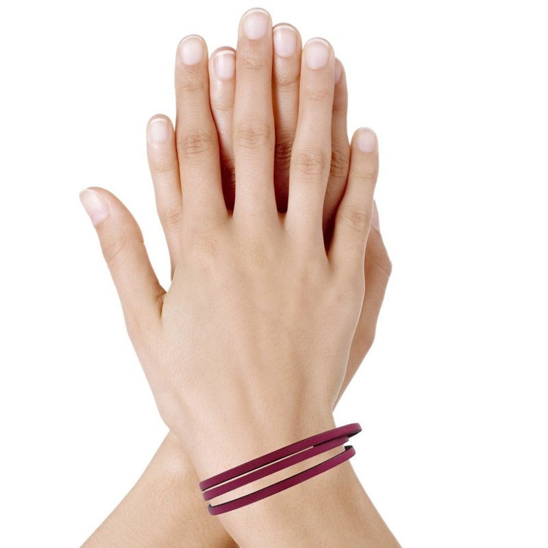 Bracelet Femme Cuir Plat Fermoir Acier Inoxydable - Classics - Fuchsia - vue 2