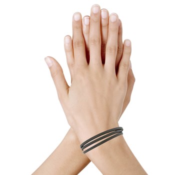 Bracelet Femme Cuir Plat Fermoir Acier Inoxydable - Classics - Gris