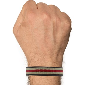 Bracelet Homme Cuir Marron Galon Rouge et Beige
