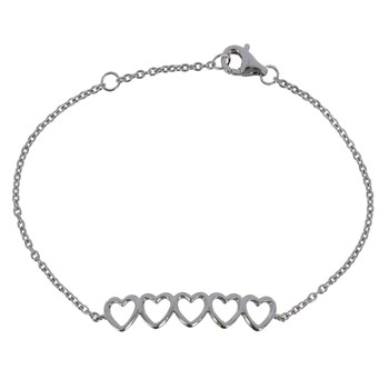 Bracelet Argent 925 Rhodié Cinq Petit Coeurs