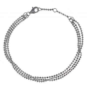 Bracelet Argent 925 Rhodié Trois Rangs et Perles à Facettes