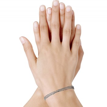 Bracelet Argent 925 Rhodié Trois Rangs et Perles à Facettes
