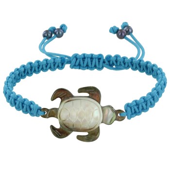 Bracelet Tortue Nacre Grise Lien Tréssé - Turquoise
