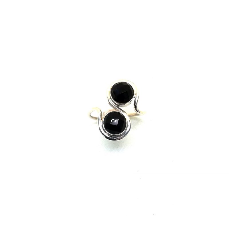 Bague en argent ovale et agate noire - vue 2