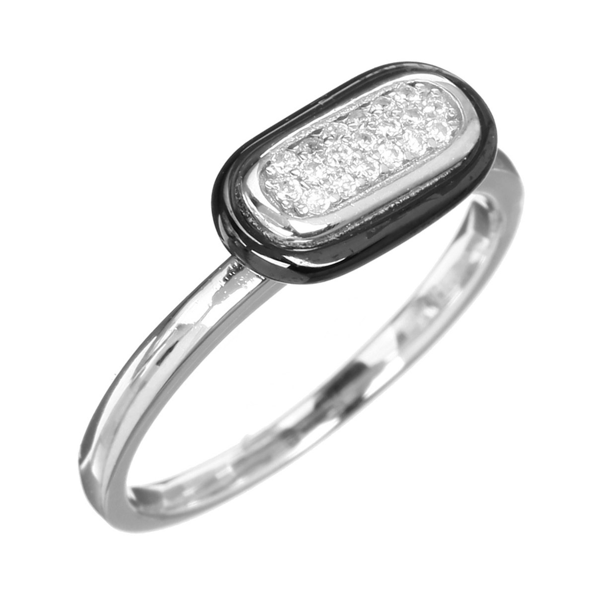 Bague céramique noire argent et oxydes de zirconium Doux rectangle