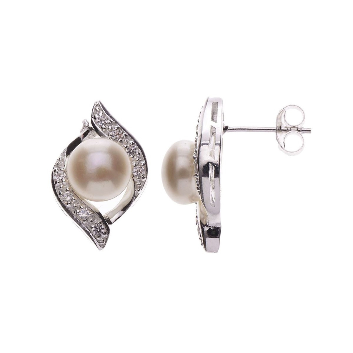 Boucles d'oreilles argent et perles de cultures blanches Désir - vue V1