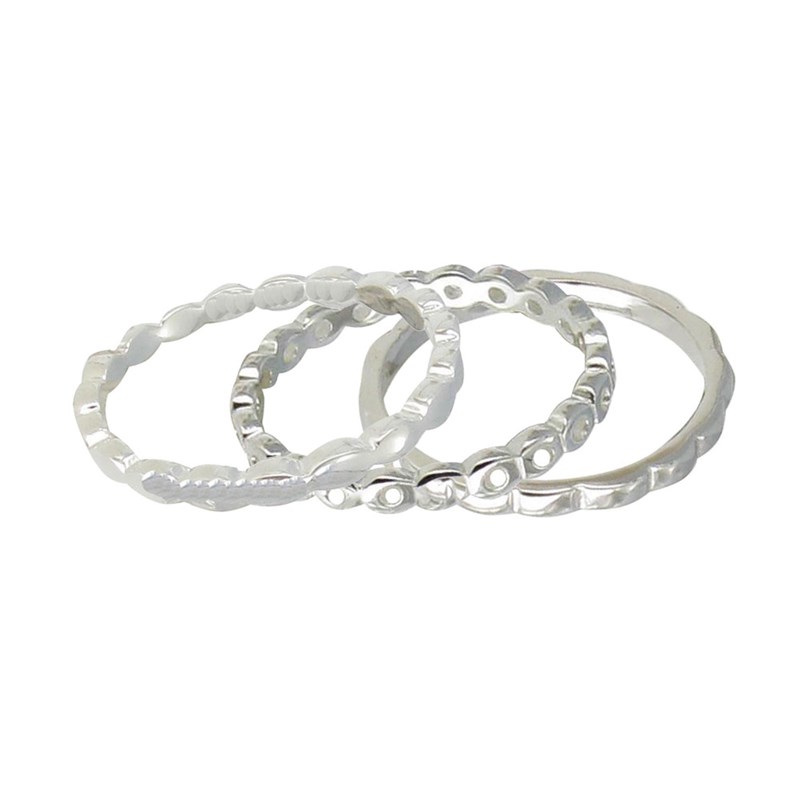 Set 3 Bagues Argent 925 Anneau de Vagues, Amandes et Ronds Ajourés - vue 2