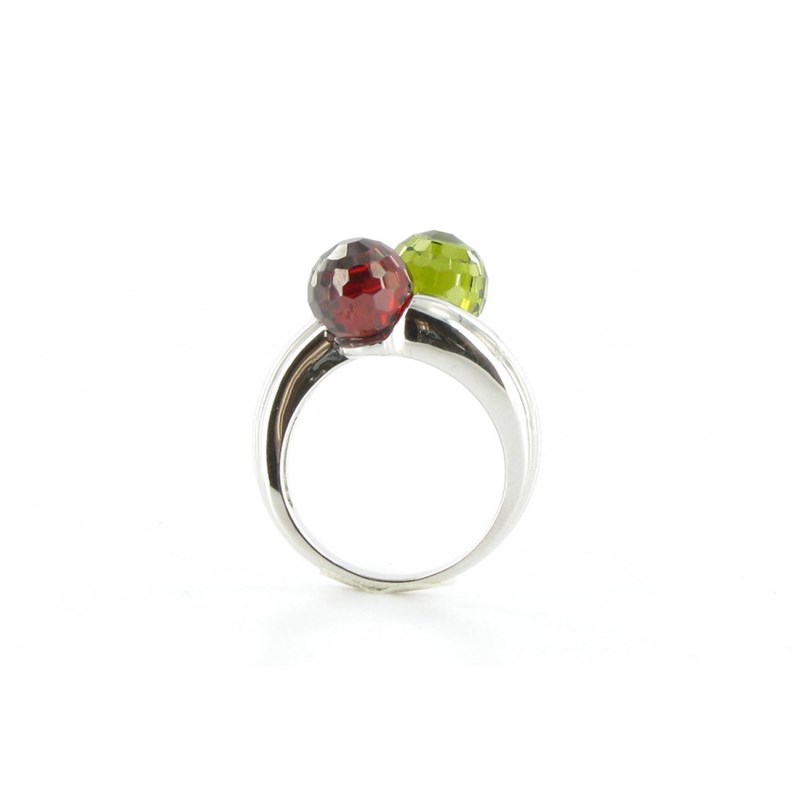 Bague Argent 925 Toi et Moi Rouge et Verte - vue 2