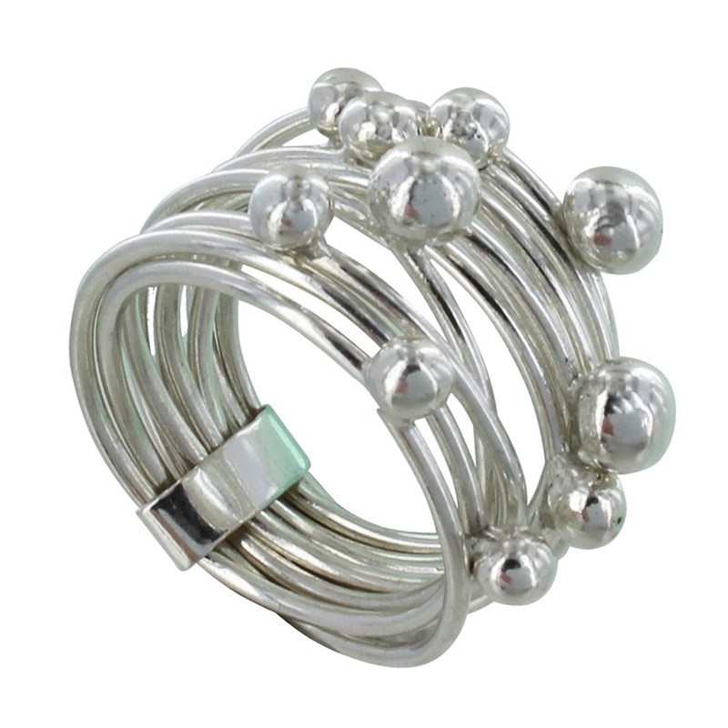 Bague Argent 925 Multiples Anneaux et Billes