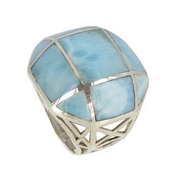 925 Silver and Larimar Squared Jewel Ring
