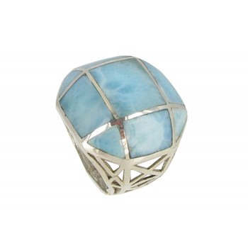 925 Silver and Larimar Squared Jewel Ring