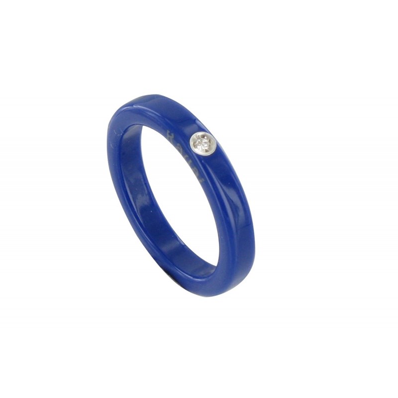 Bague Diamant Blanc Résine Bleu Foncé et Argent 925 - vue 2