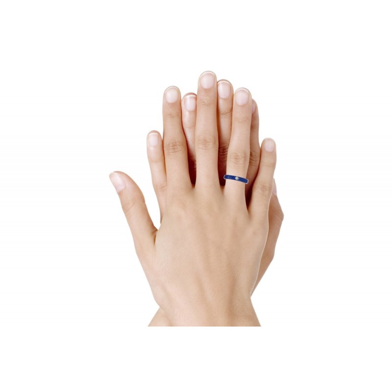 Bague Diamant Blanc Résine Bleu Foncé et Argent 925 - vue 4