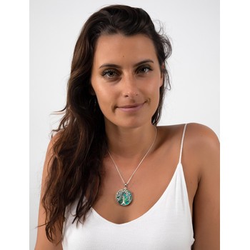 Cadeau bijoux symbole Arbre de vie Pendentif Nacre abalone Argent  rhodié rond femme