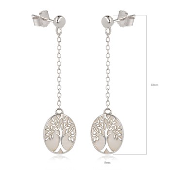 White Mother-of-Pearl and Rhodium Silver Earrings | Tree of Life Design | Aden