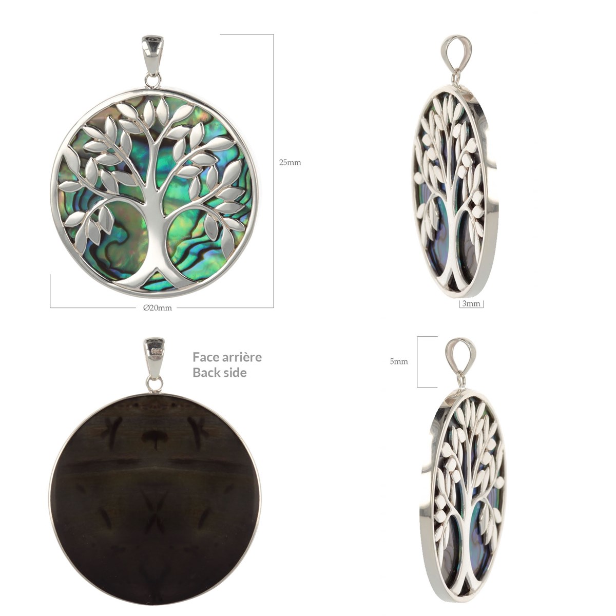 Pendentif Arbre de Vie en Nacre Abalone sur Argent 925 | Collection Naturelle - vue 3