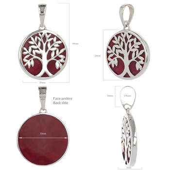 Pendentif Arbre de Vie en Corail sur Argent Massif Rond | Aden