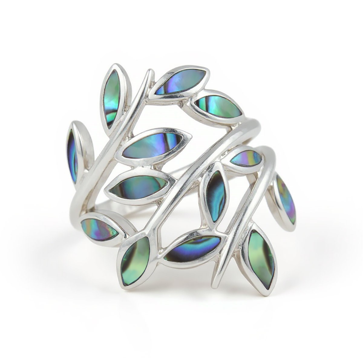 Bague artisanale nacre abalone pétales floraux argent 925 | Collection Zelira ADEN