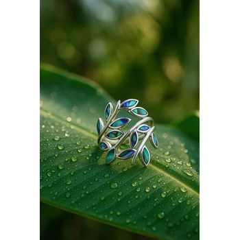 Bague artisanale nacre abalone pétales floraux argent 925 | Collection Zelira ADEN