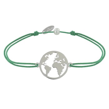 Bracelet Lien Médaille Argent 925 Ronde Mappemonde - Vert
